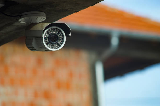 surveillance security camera under the concrete wall of the building